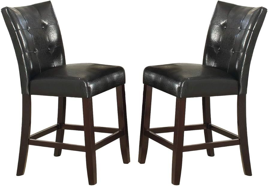 Modern Counter Height Chairs Black Faux Leather Tufted Set of 2 High Chairs Dining Seating image 2