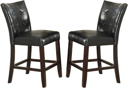 Modern Counter Height Chairs Black Faux Leather Tufted Set of 2 High Chairs Dining Seating image 2