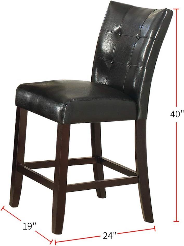 Modern Counter Height Chairs Black Faux Leather Tufted Set of 2 High Chairs Dining Seating image 6