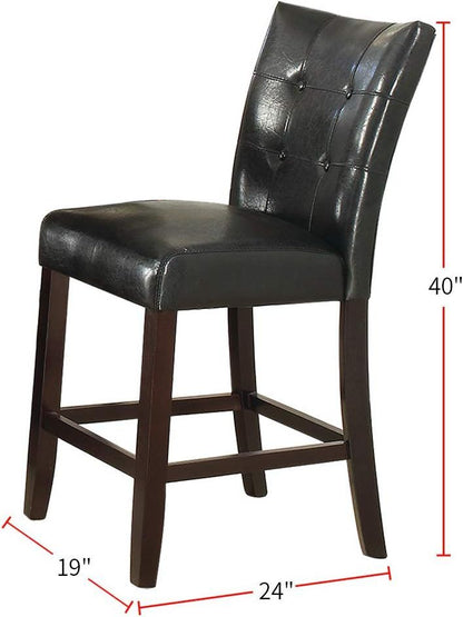 Modern Counter Height Chairs Black Faux Leather Tufted Set of 2 High Chairs Dining Seating image 6