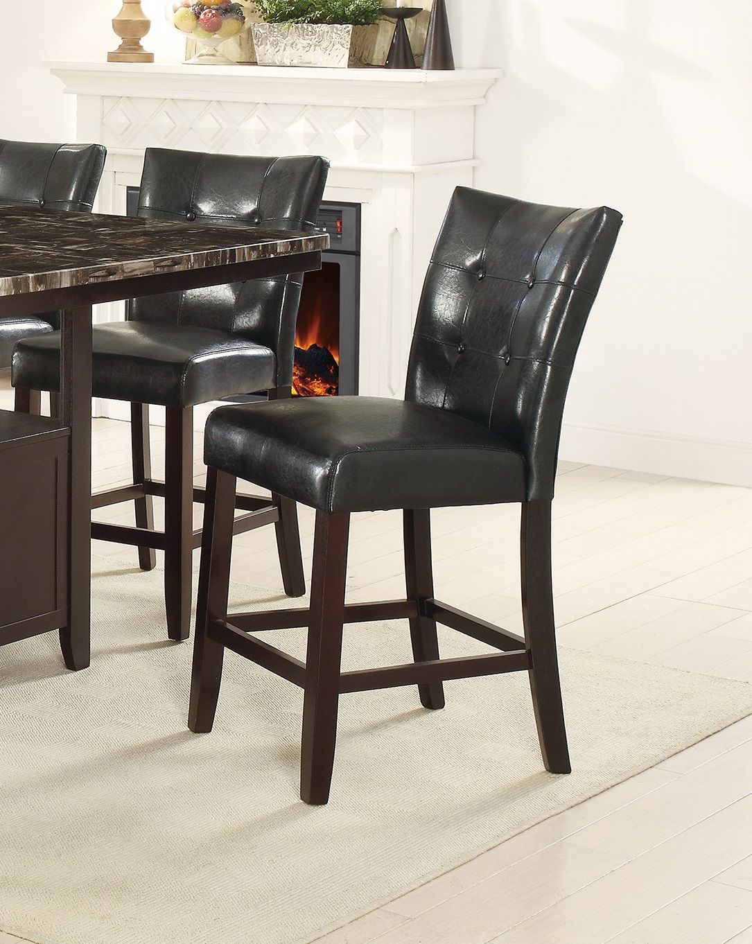 Modern Counter Height Chairs Black Faux Leather Tufted Set of 2 High Chairs Dining Seating image 3