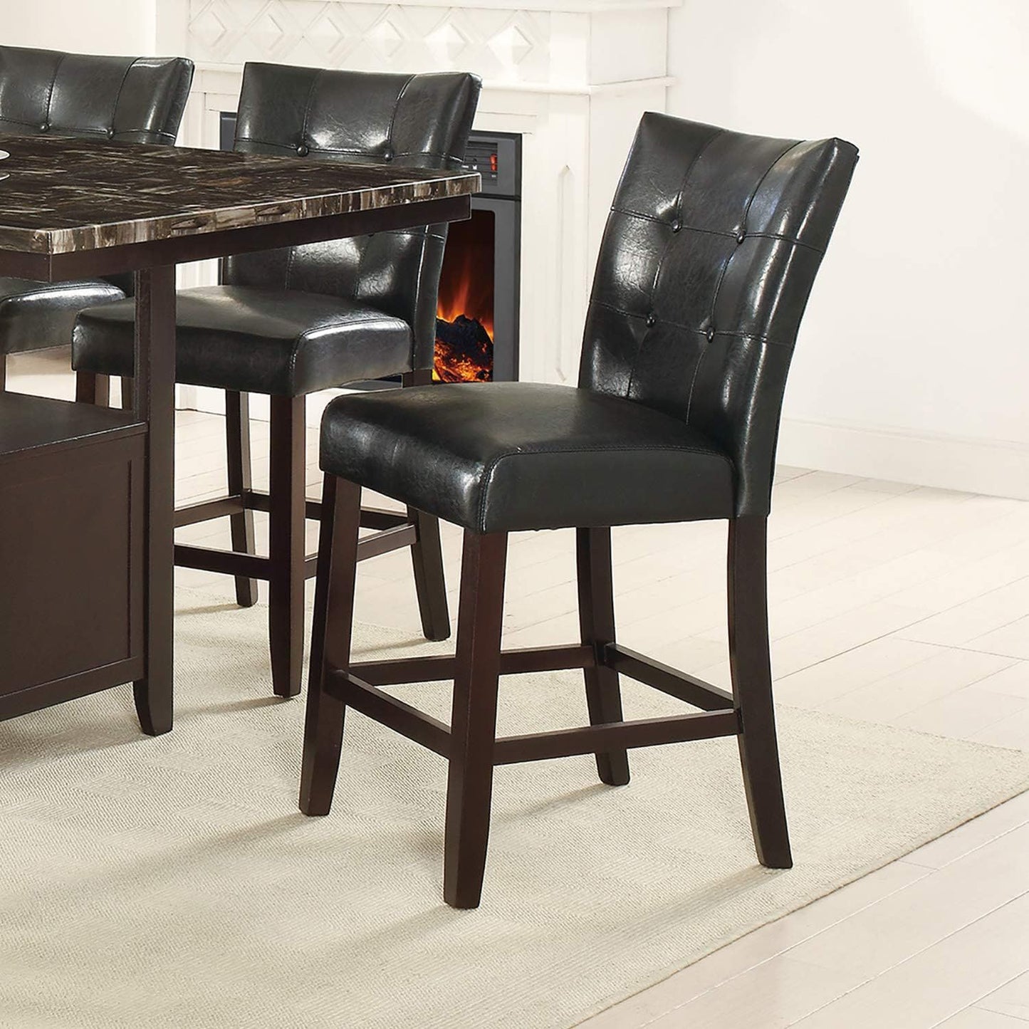 Modern Counter Height Chairs Black Faux Leather Tufted Set of 2 High Chairs Dining Seating image 1