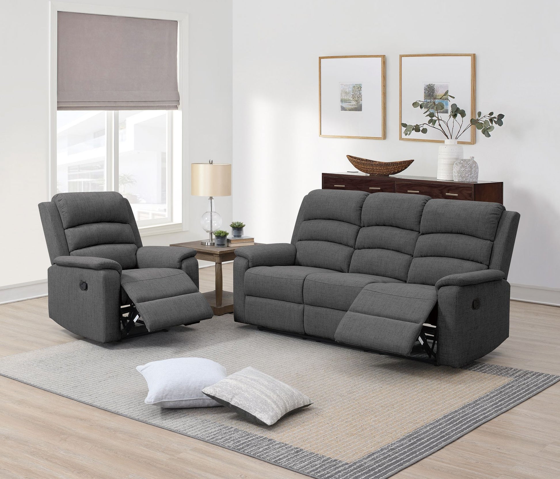 Modern Dark Gray Color Burlap Fabric Recliner Motion Sofa 1pc Plush Couch Manual Motion Sofa Living Room Furniture image 7