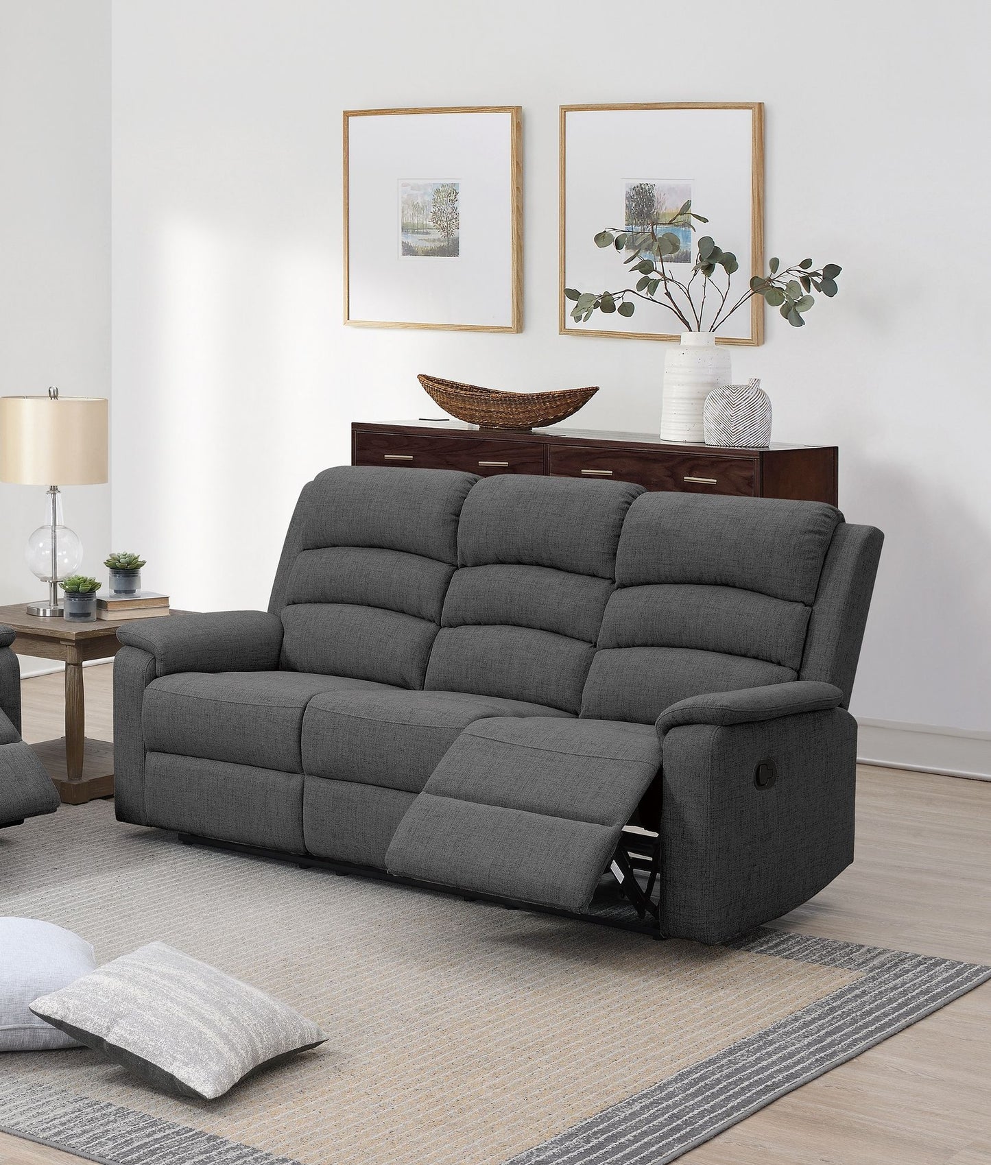 Modern Dark Gray Color Burlap Fabric Recliner Motion Sofa 1pc Plush Couch Manual Motion Sofa Living Room Furniture image 1