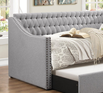 Modern Design Gray Fabric Upholstered 1pc Sofa Bed w Trundle Button-Tufted Detail Nailhead Trim Daybed Wooden Furniture image 2
