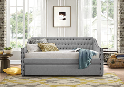 Modern Design Gray Fabric Upholstered 1pc Sofa Bed w Trundle Button-Tufted Detail Nailhead Trim Daybed Wooden Furniture image 3