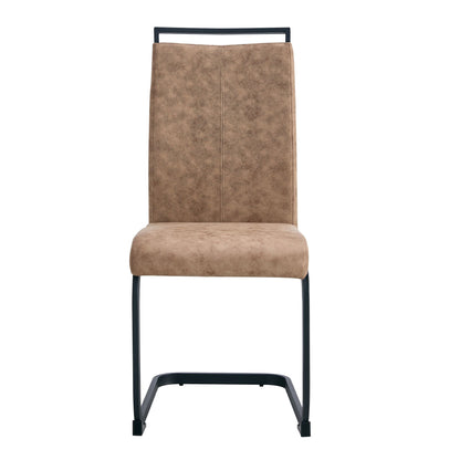 Modern dining chairs set of 4 brown technology cloth high back side chair with black metal legs overall set