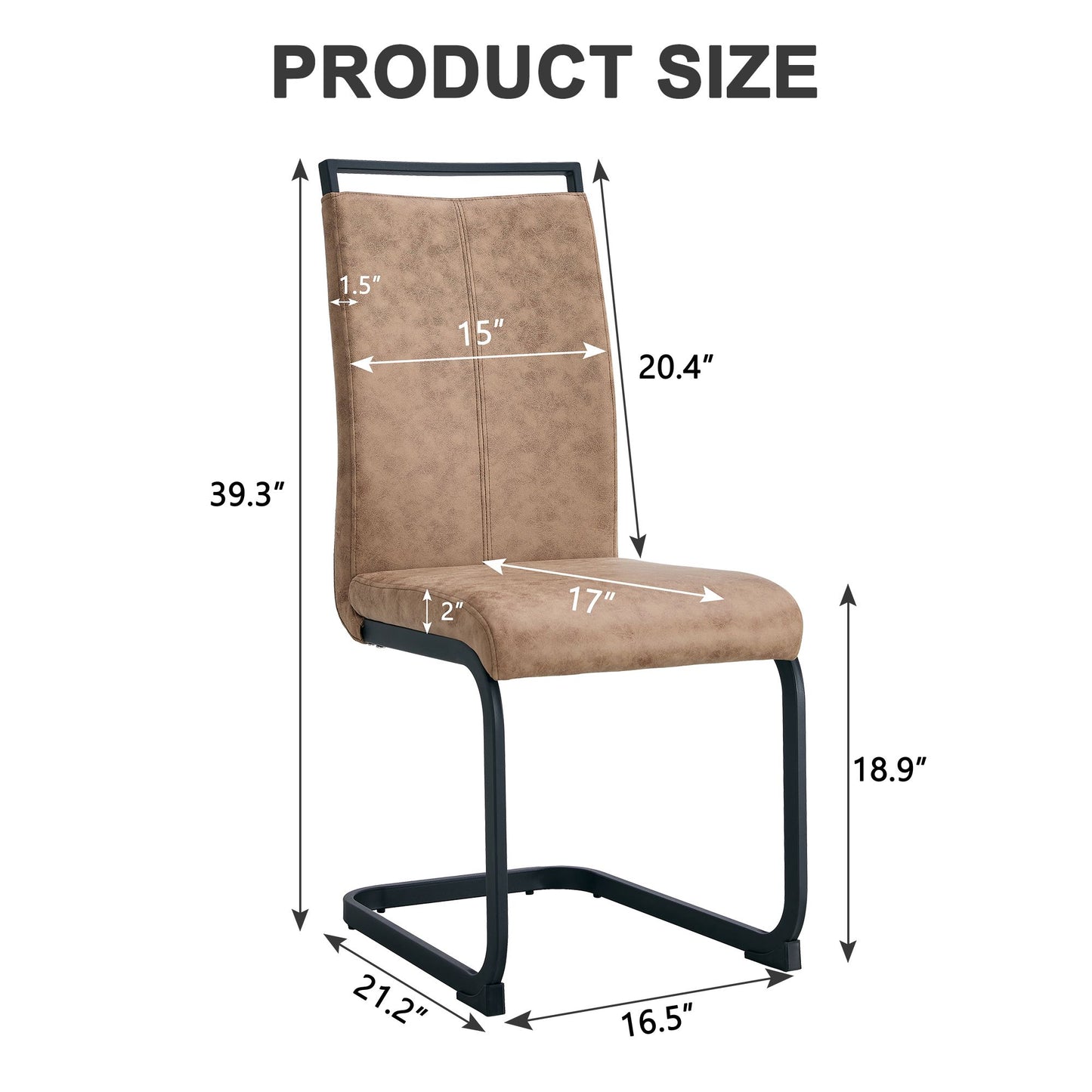 Modern dining chairs set of 4 brown technology cloth high back side chair with black metal legs back view