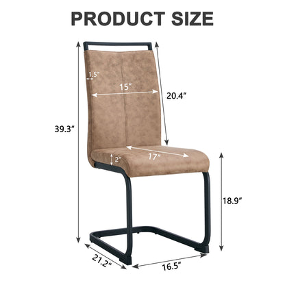 Modern dining chairs set of 4 brown technology cloth high back side chair with black metal legs back view