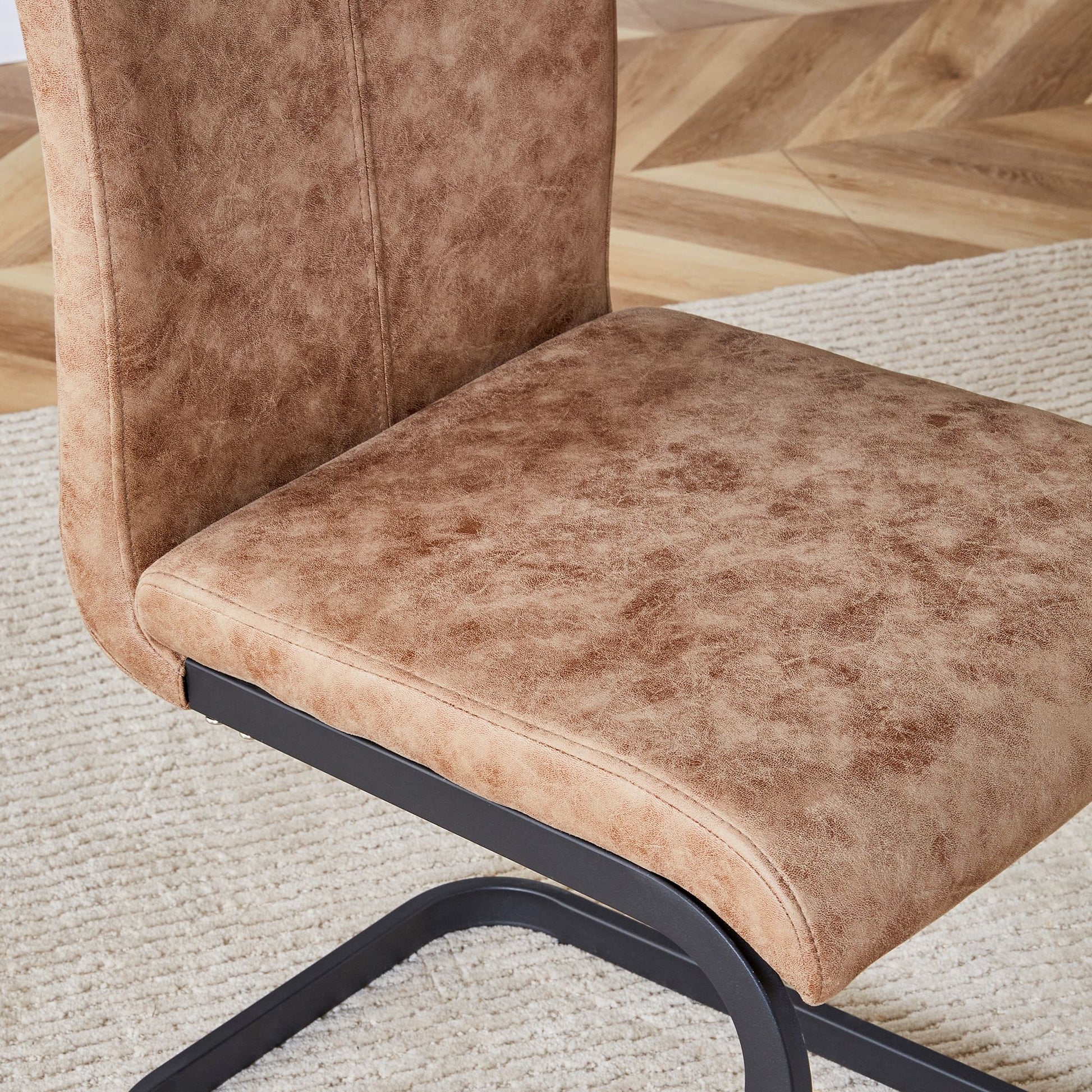 Modern Dining Chairs, Technology cloth High Back Upholstered Side Chair with C-shaped Tube Black Metal Legs for Dining R image 14