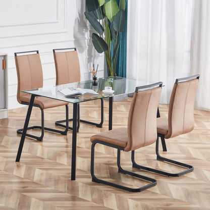 Modern dining chairs set of 4 brown technology cloth high back side chair with black metal legs in kitchen