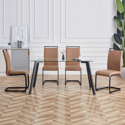 Modern dining chairs set of 4 brown technology cloth high back side chair with black metal legs bottom view footpads
