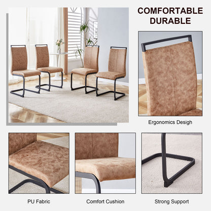 Modern dining chairs set of 4 brown technology cloth high back side chair with black metal legs detail of leg
