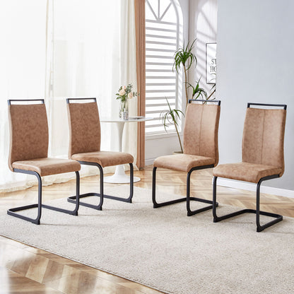 Modern dining chairs set of 4 brown technology cloth high back side chair with black metal legs side view