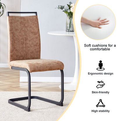 Modern dining chairs set of 4 brown technology cloth high back side chair with black metal legs assembly view