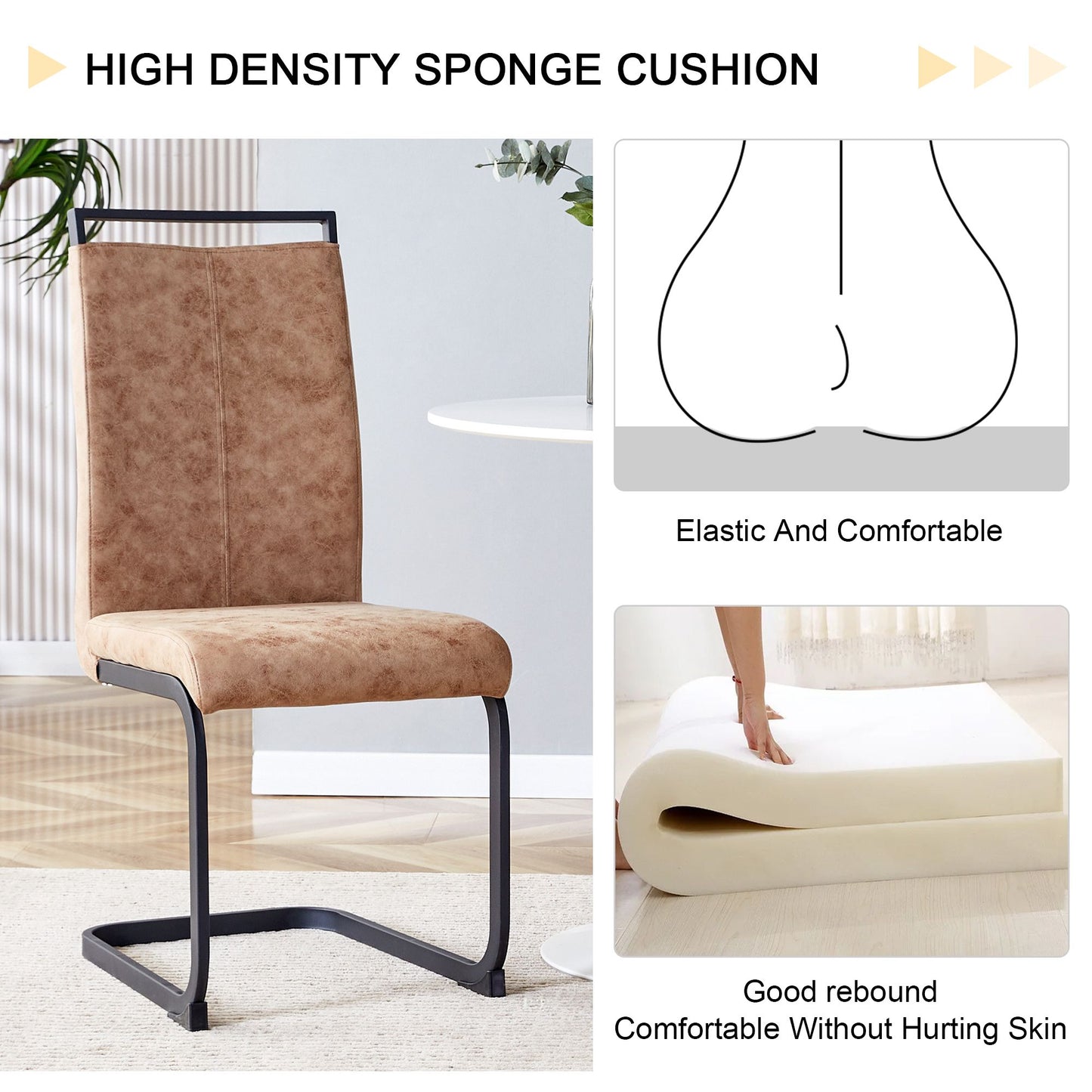 Modern dining chairs set of 4 brown technology cloth high back side chair with black metal legs in dining room setting