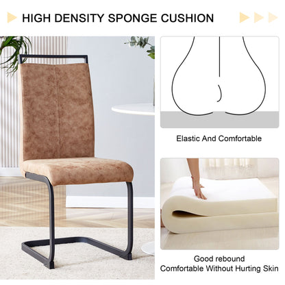 Modern dining chairs set of 4 brown technology cloth high back side chair with black metal legs in dining room setting