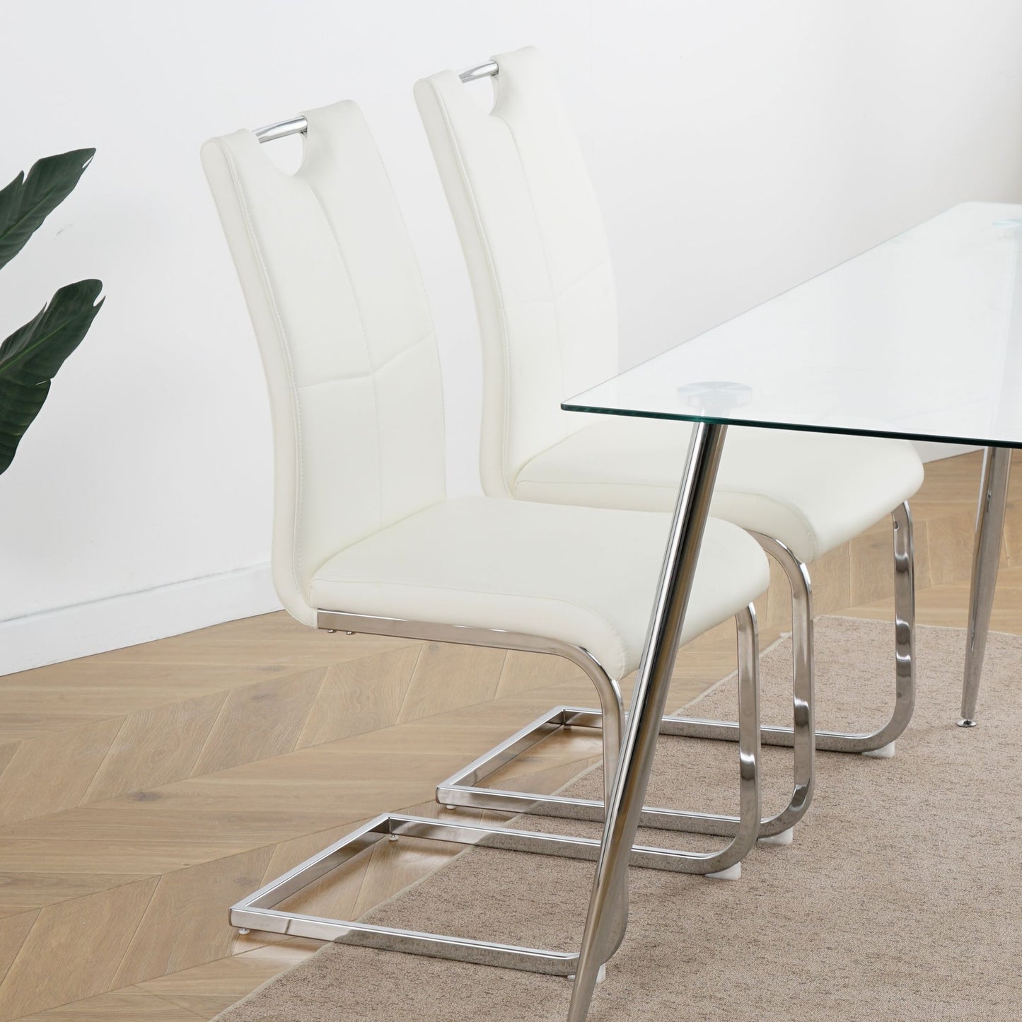 Modern Dining Chairs with Faux Leather Padded Seat Dining Living Room Chairs Upholstered Chair with Chrome Metal Legs De image 5