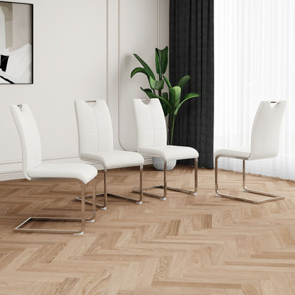 Modern Dining Chairs with Faux Leather Padded Seat Dining Living Room Chairs Upholstered Chair with Chrome Metal Legs De image 3