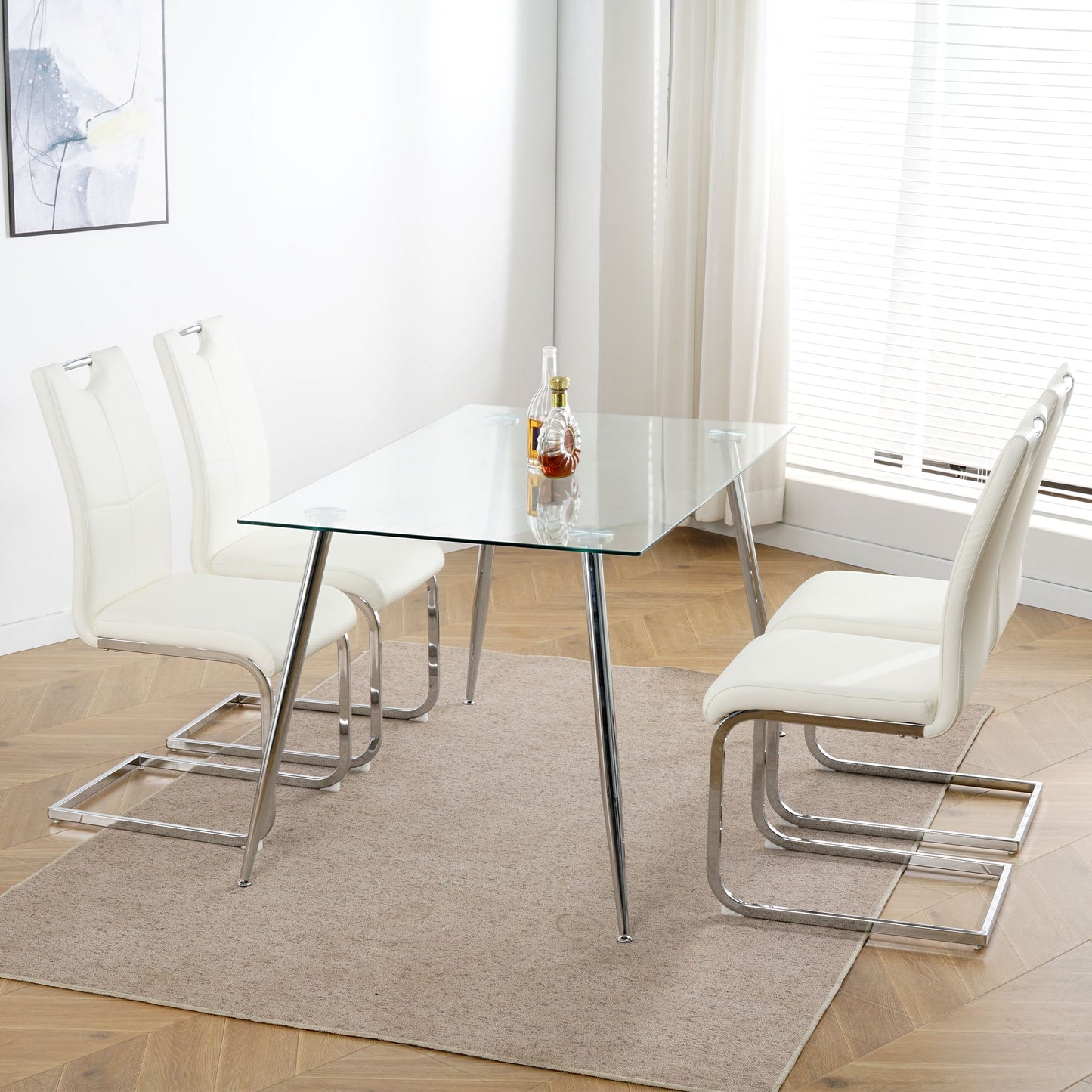 Modern Dining Chairs with Faux Leather Padded Seat Dining Living Room Chairs Upholstered Chair with Chrome Metal Legs De image 4