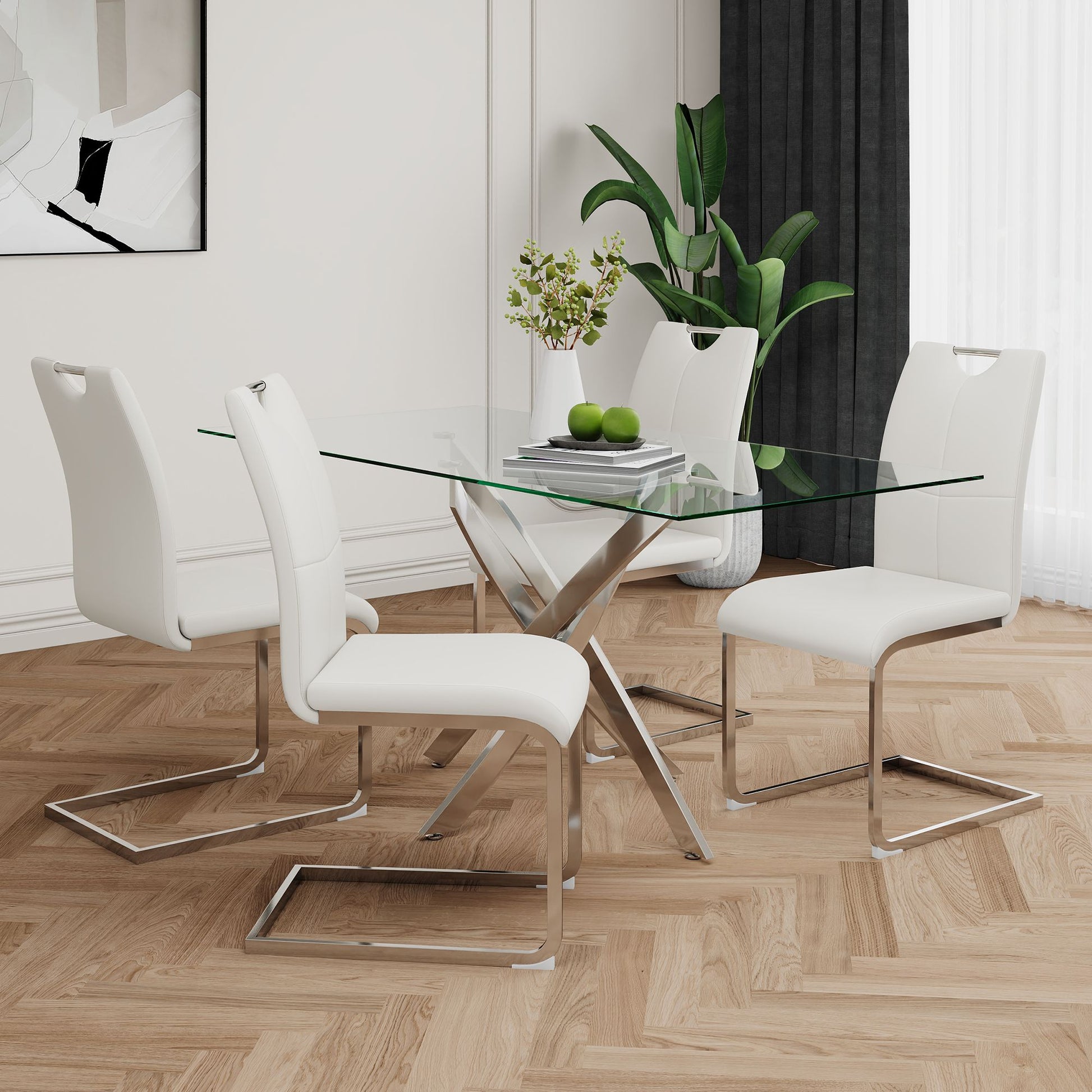 Modern Dining Chairs with Faux Leather Padded Seat Dining Living Room Chairs Upholstered Chair with Chrome Metal Legs De image 6
