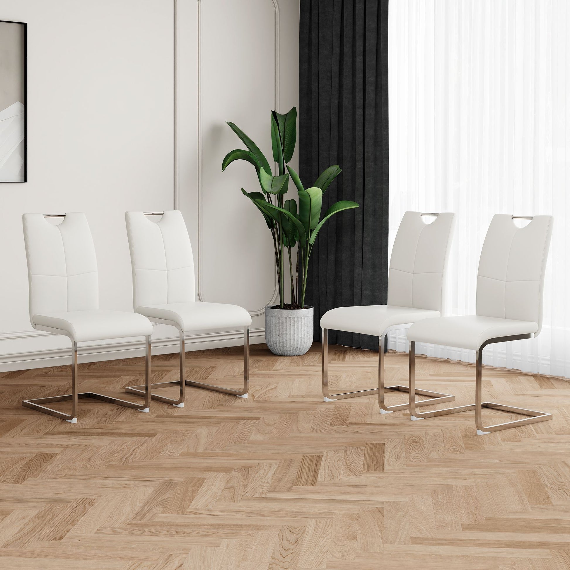 Modern Dining Chairs with Faux Leather Padded Seat Dining Living Room Chairs Upholstered Chair with Chrome Metal Legs De image 1