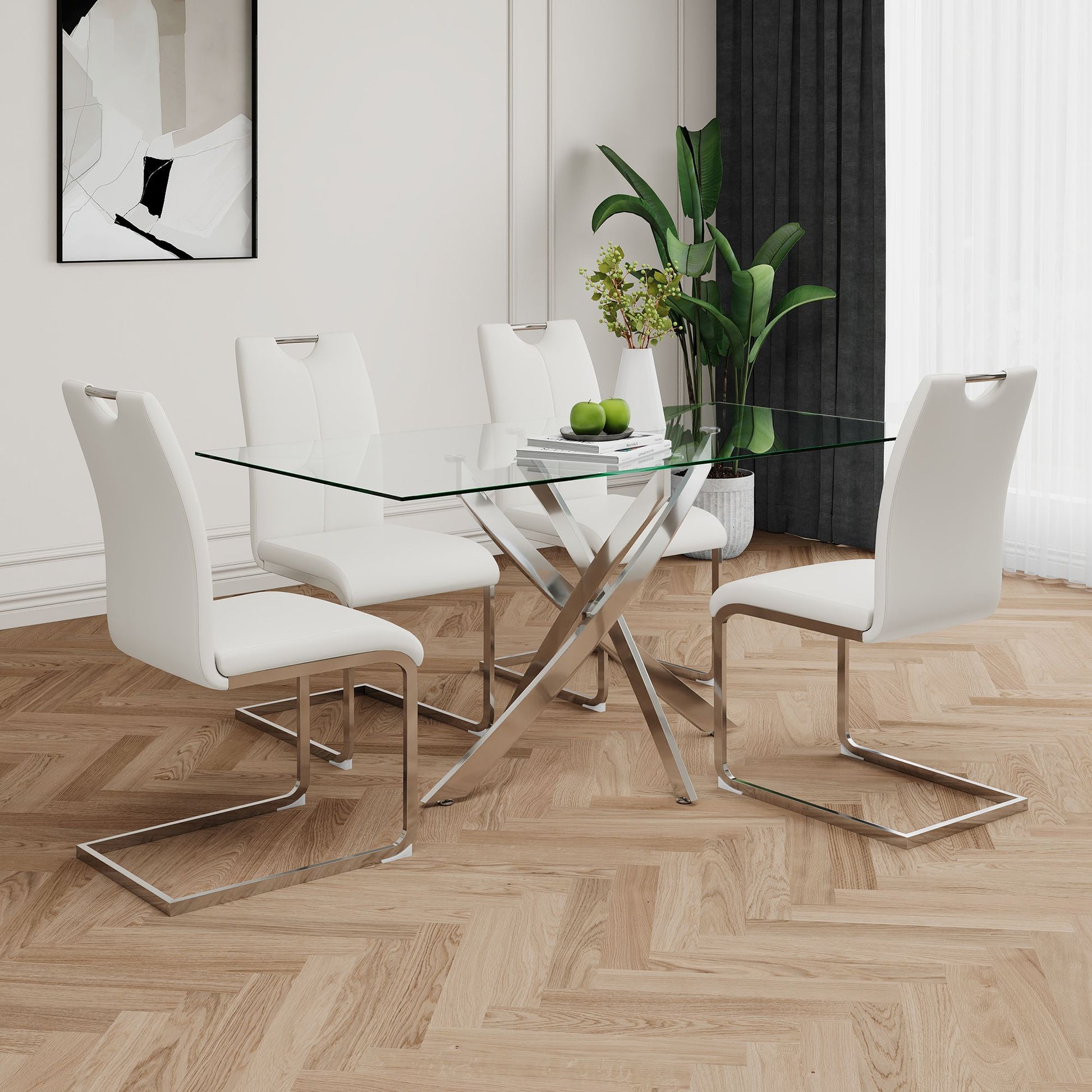 Modern Dining Chairs with Faux Leather Padded Seat Dining Living Room Chairs Upholstered Chair with Chrome Metal Legs De image 7