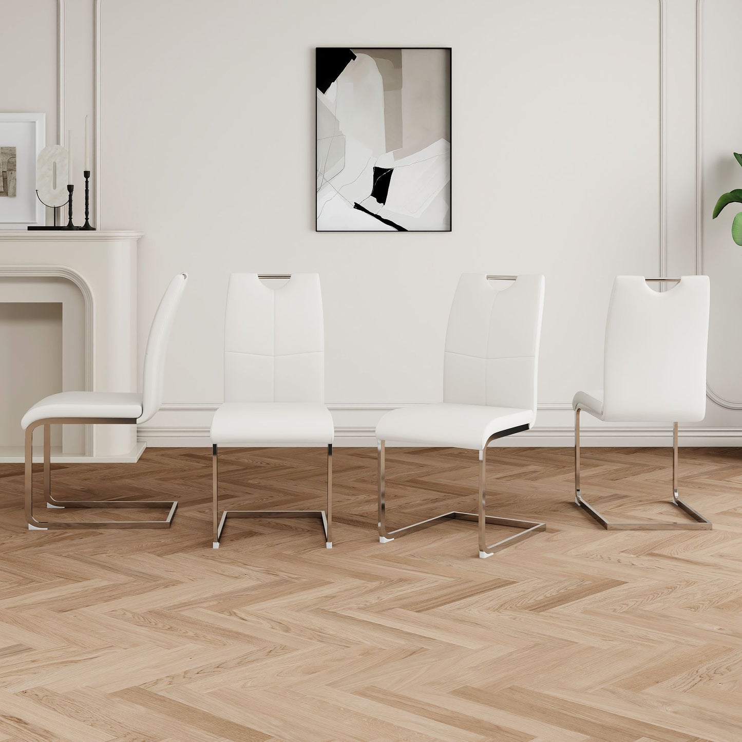 Modern Dining Chairs with Faux Leather Padded Seat Dining Living Room Chairs Upholstered Chair with Chrome Metal Legs De image 2