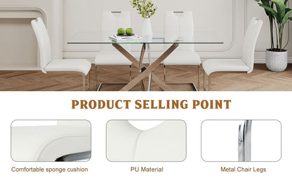 Modern Dining Chairs with Faux Leather Padded Seat Dining Living Room Chairs Upholstered Chair with Chrome Metal Legs De image 14