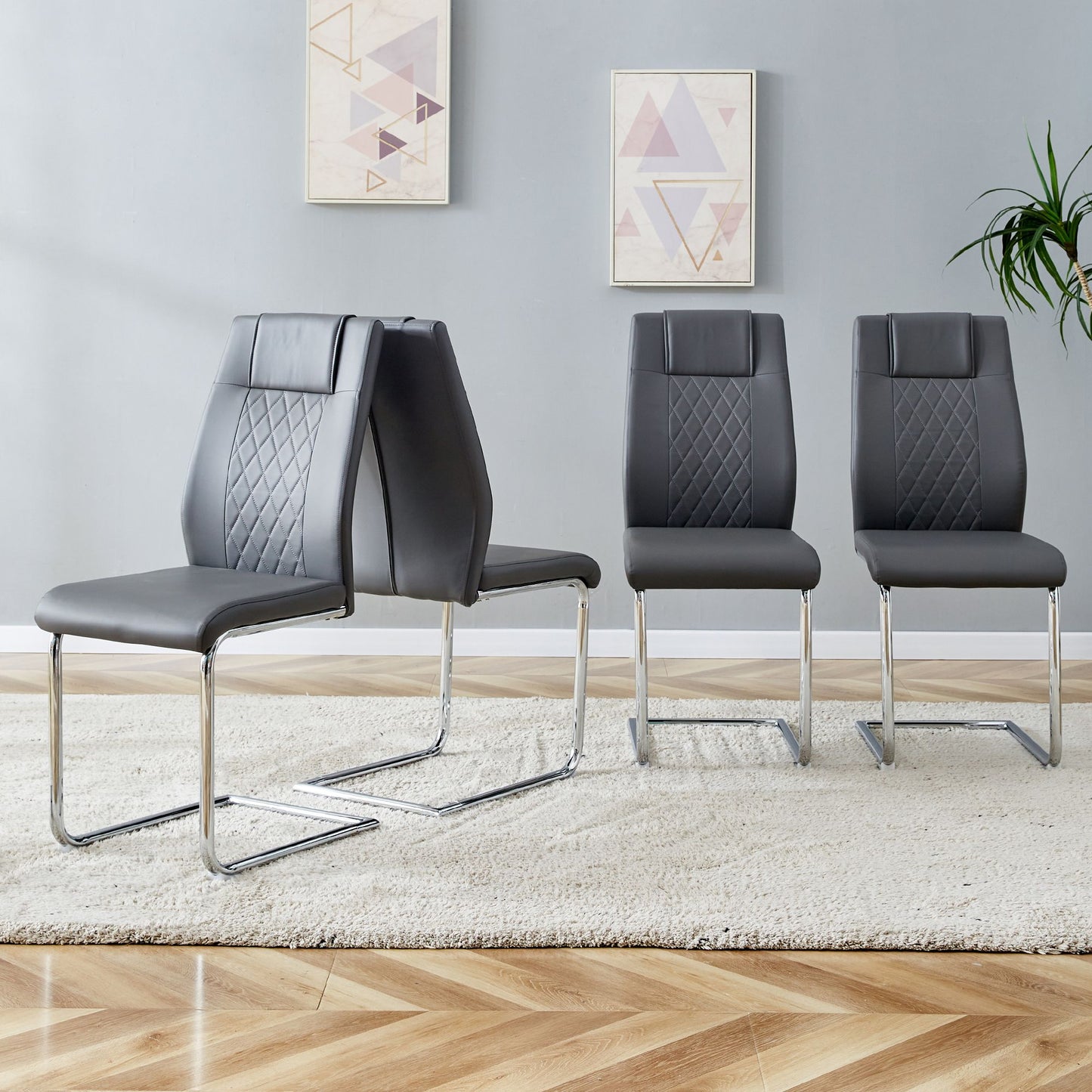 Modern Dining Chairs with Faux Leather Padded Seat Dining Living Room Chairs Upholstered Chair with Metal Legs Design fo image 2