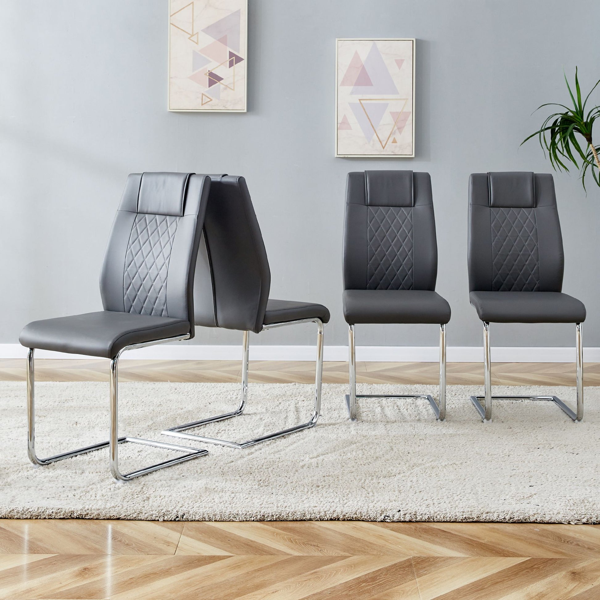 Modern Dining Chairs with Faux Leather Padded Seat Dining Living Room Chairs Upholstered Chair with Metal Legs Design fo image 2