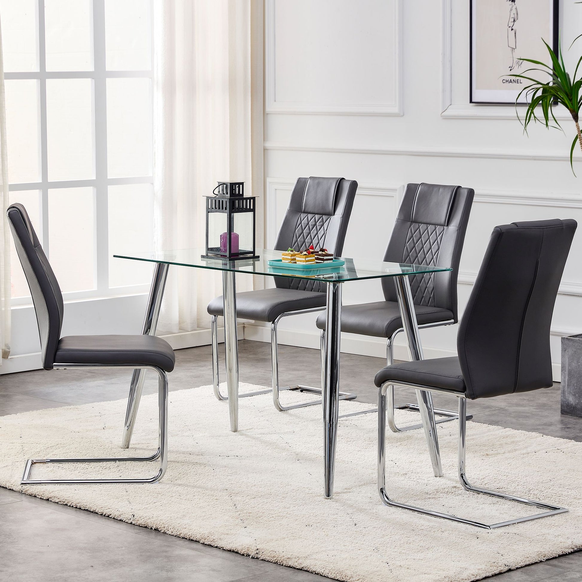 Modern Dining Chairs with Faux Leather Padded Seat Dining Living Room Chairs Upholstered Chair with Metal Legs Design fo image 8