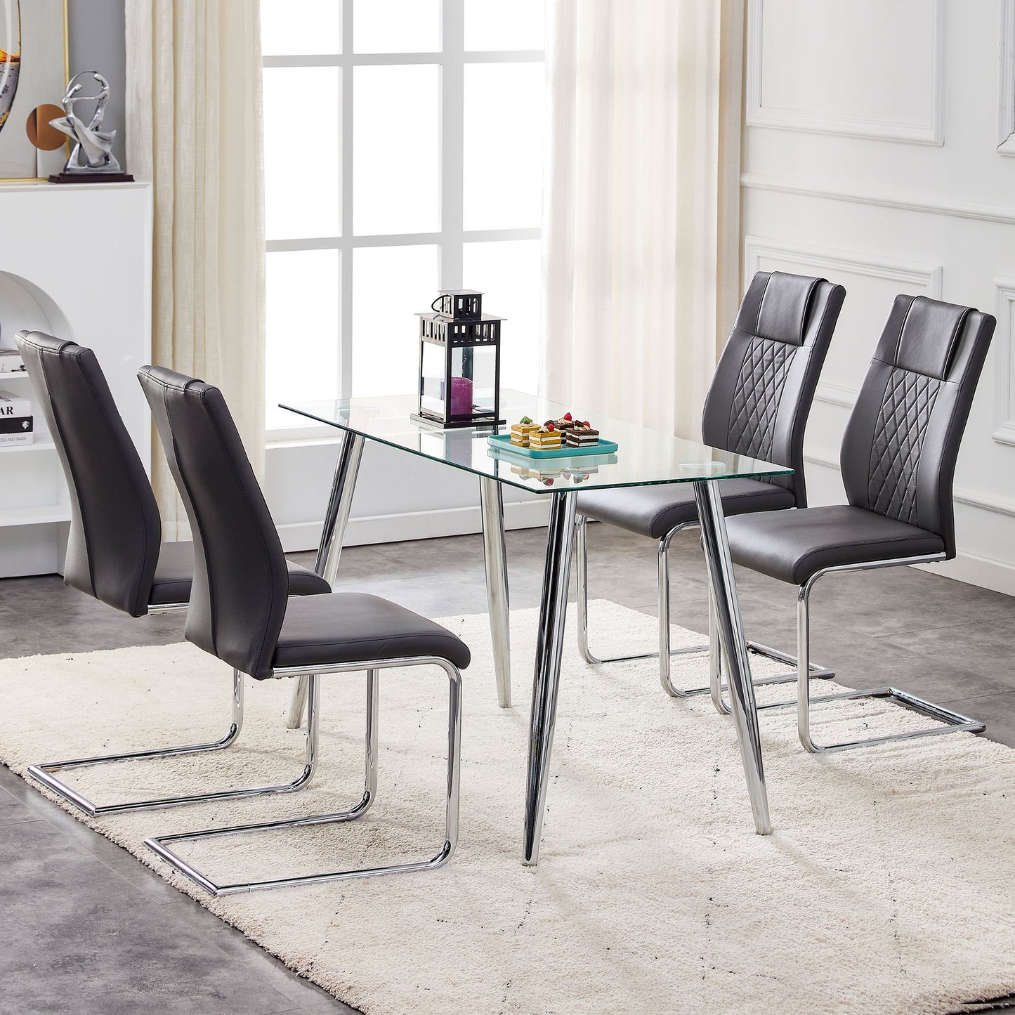 Modern Dining Chairs with Faux Leather Padded Seat Dining Living Room Chairs Upholstered Chair with Metal Legs Design fo image 6