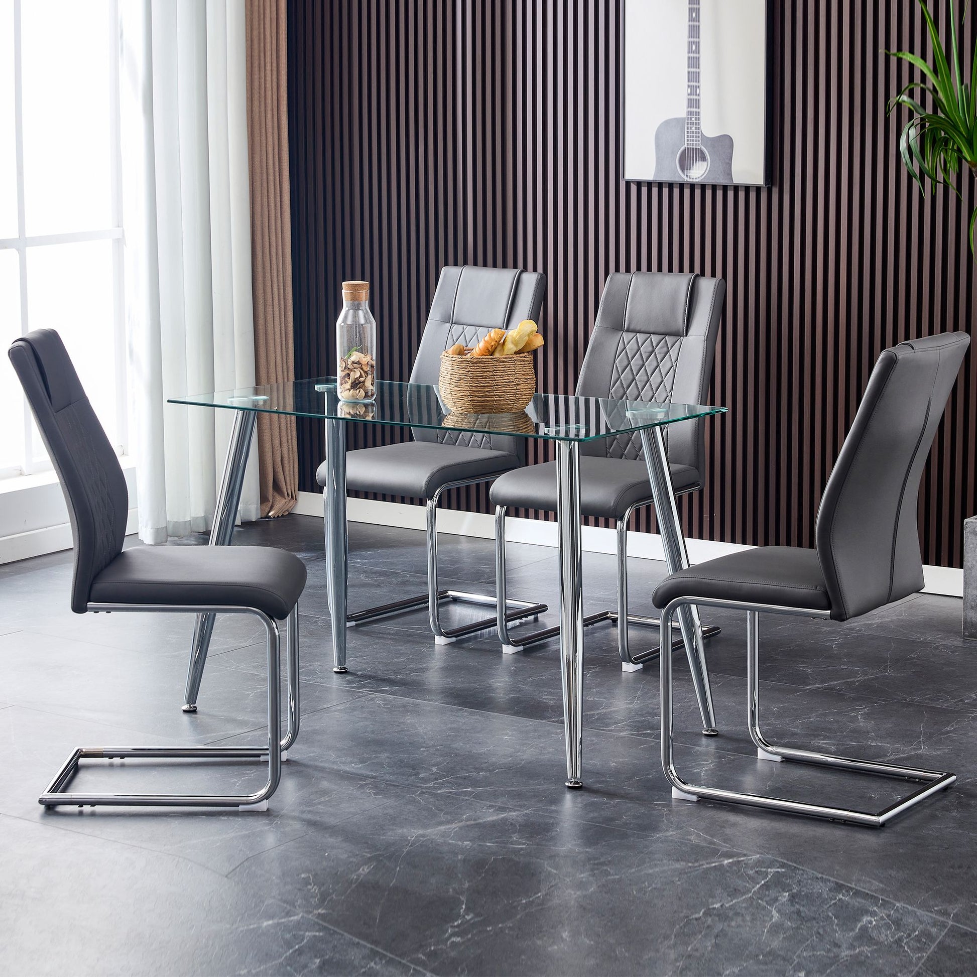 Modern Dining Chairs with Faux Leather Padded Seat Dining Living Room Chairs Upholstered Chair with Metal Legs Design fo image 5