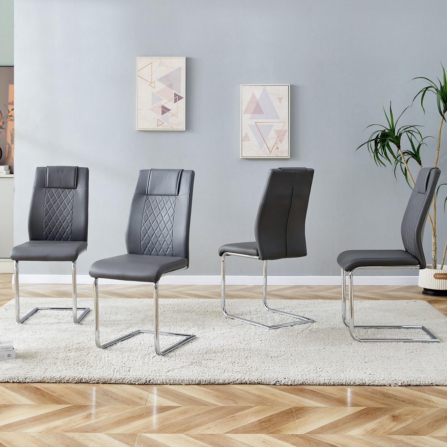Modern Dining Chairs with Faux Leather Padded Seat Dining Living Room Chairs Upholstered Chair with Metal Legs Design fo image 3