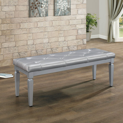 Modern Glam Silver Finish 1pc Bench Tufted Seat Foam Cushioned Faux Leather Upholstery Bedroom Furniture Home Decor image 1