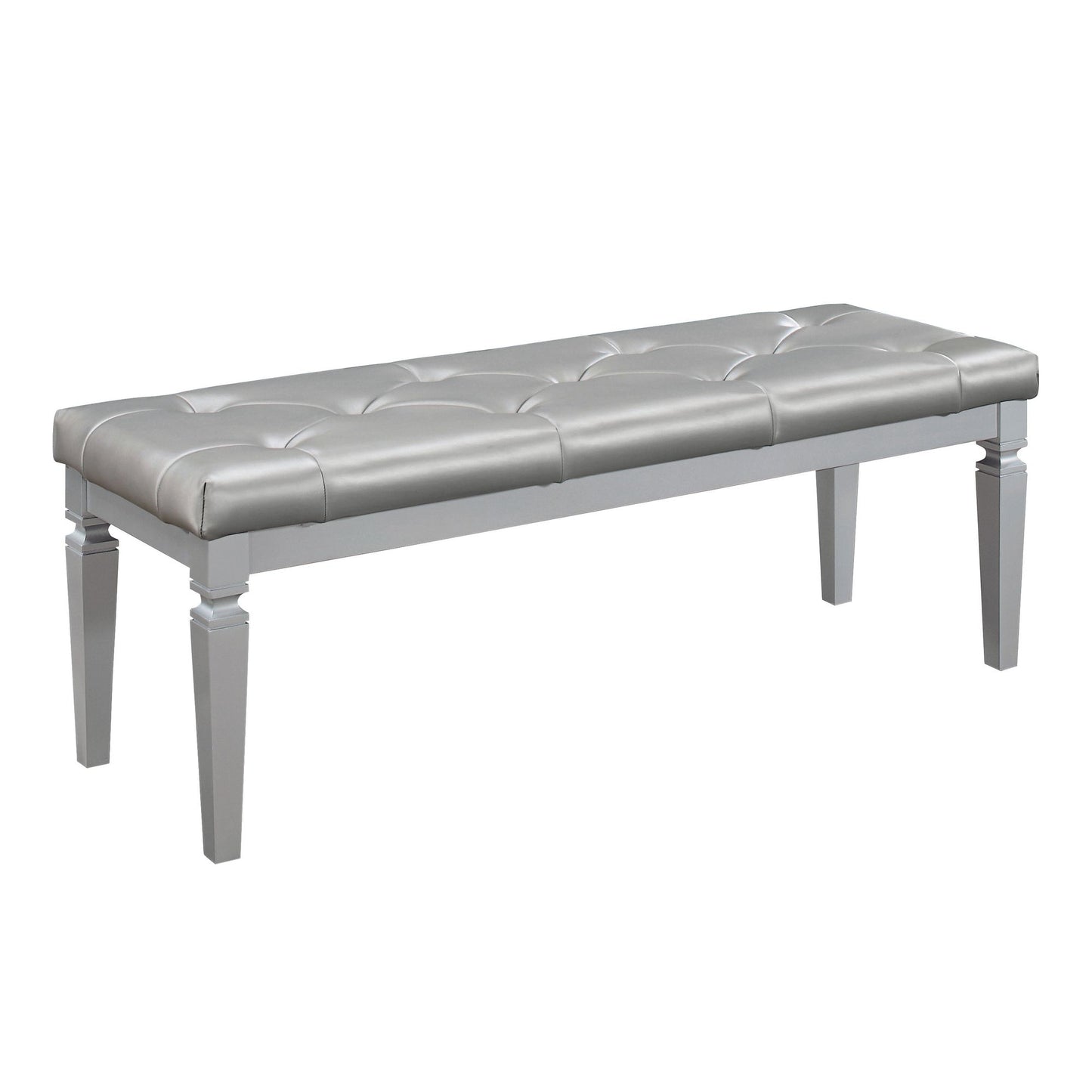 Modern Glam Silver Finish 1pc Bench Tufted Seat Foam Cushioned Faux Leather Upholstery Bedroom Furniture Home Decor image 4