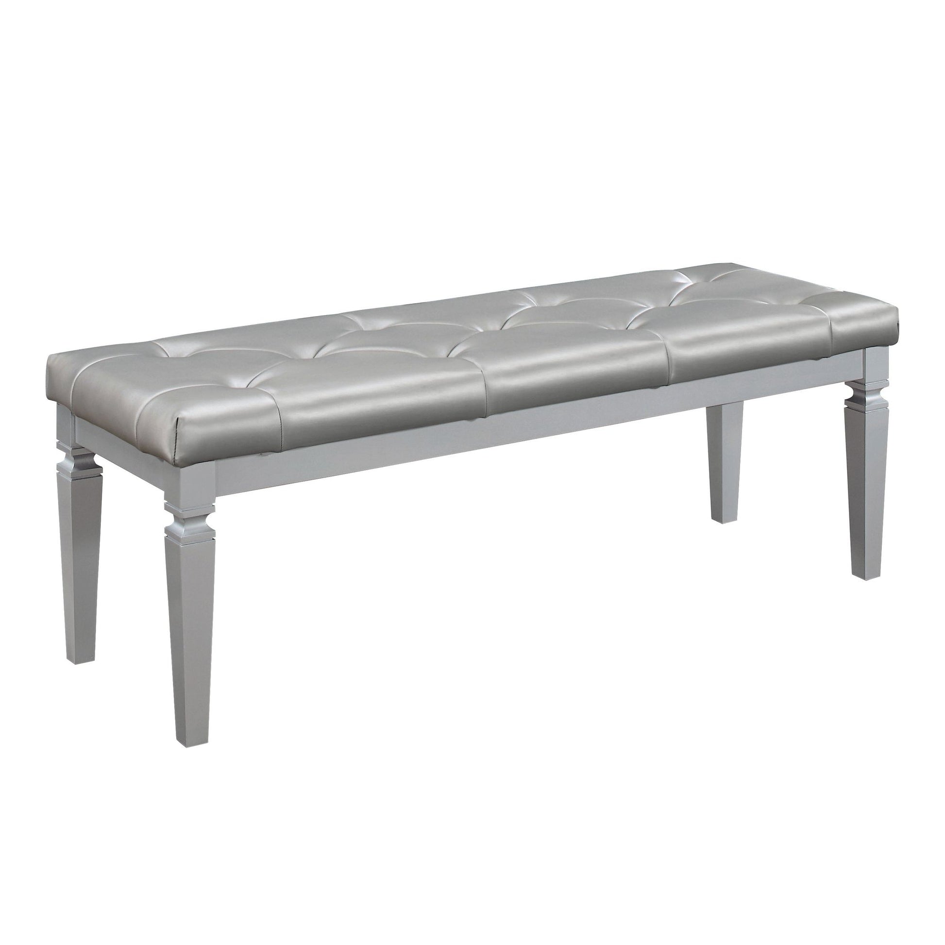 Modern Glam Silver Finish 1pc Bench Tufted Seat Foam Cushioned Faux Leather Upholstery Bedroom Furniture Home Decor image 4