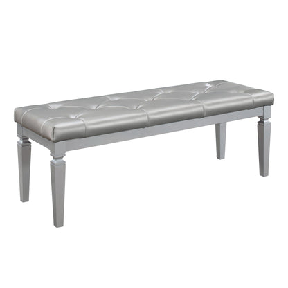 Modern Glam Silver Finish 1pc Bench Tufted Seat Foam Cushioned Faux Leather Upholstery Bedroom Furniture Home Decor image 4