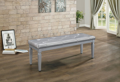 Modern Glam Silver Finish 1pc Bench Tufted Seat Foam Cushioned Faux Leather Upholstery Bedroom Furniture Home Decor image 3
