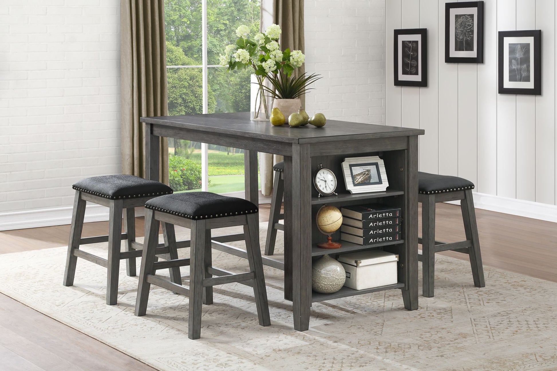 Modern Gray 1pc Counter Height Table with Built-in Shelves Wooden Multifunctional Kitchen Dining Room Furniture image 5