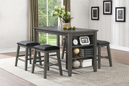 Modern Gray 1pc Counter Height Table with Built-in Shelves Wooden Multifunctional Kitchen Dining Room Furniture image 5
