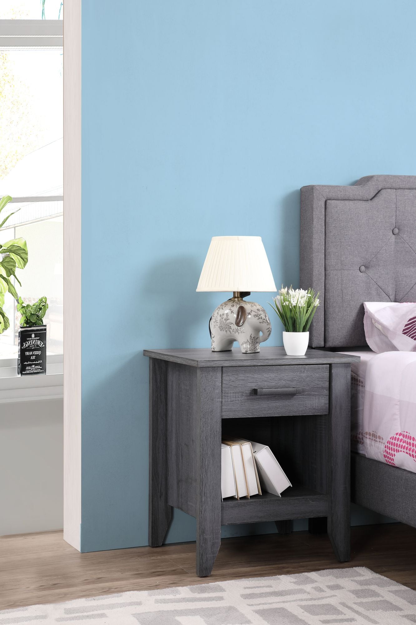Modern Gray Bedside Table With Storage Options image 1