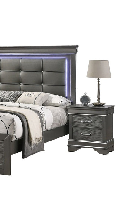Modern Grey Transitional Wooden Nightstand Bedside Table 2x Drawers Bedroom Furniture image 4