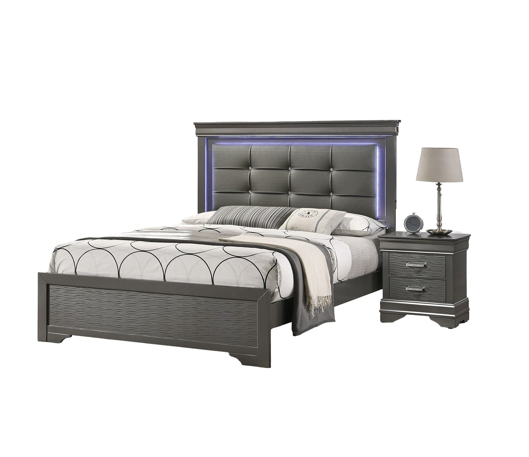 Modern Grey Transitional Wooden Nightstand Bedside Table 2x Drawers Bedroom Furniture image 6