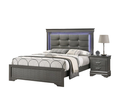 Modern Grey Transitional Wooden Nightstand Bedside Table 2x Drawers Bedroom Furniture image 6