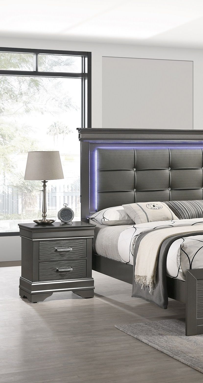Modern Grey Transitional Wooden Nightstand Bedside Table 2x Drawers Bedroom Furniture image 1