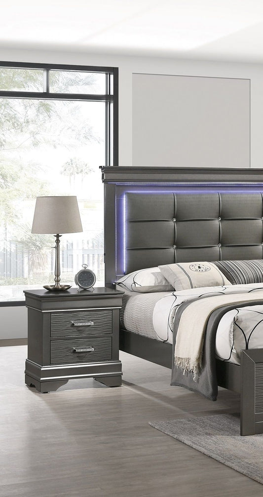 Modern Grey Transitional Wooden Nightstand Bedside Table 2x Drawers Bedroom Furniture image 1