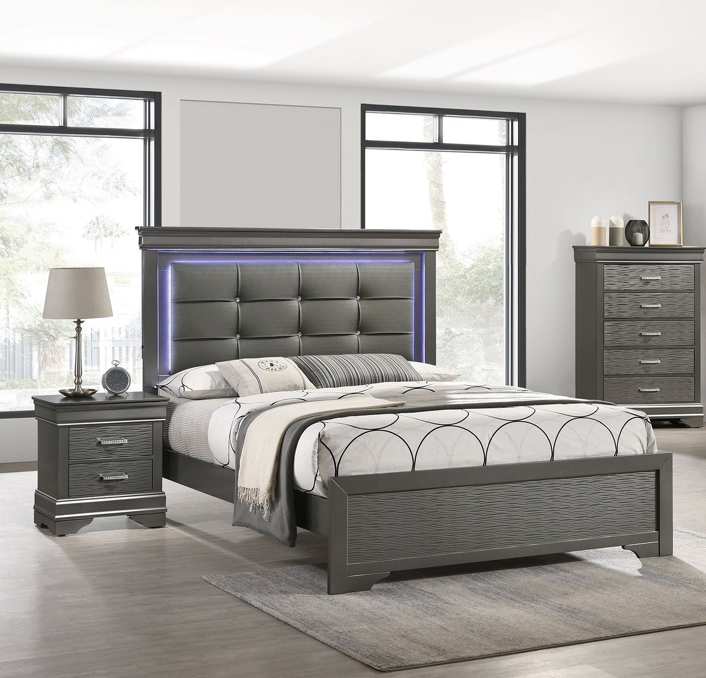 Modern Grey Transitional Wooden Nightstand Bedside Table 2x Drawers Bedroom Furniture image 8