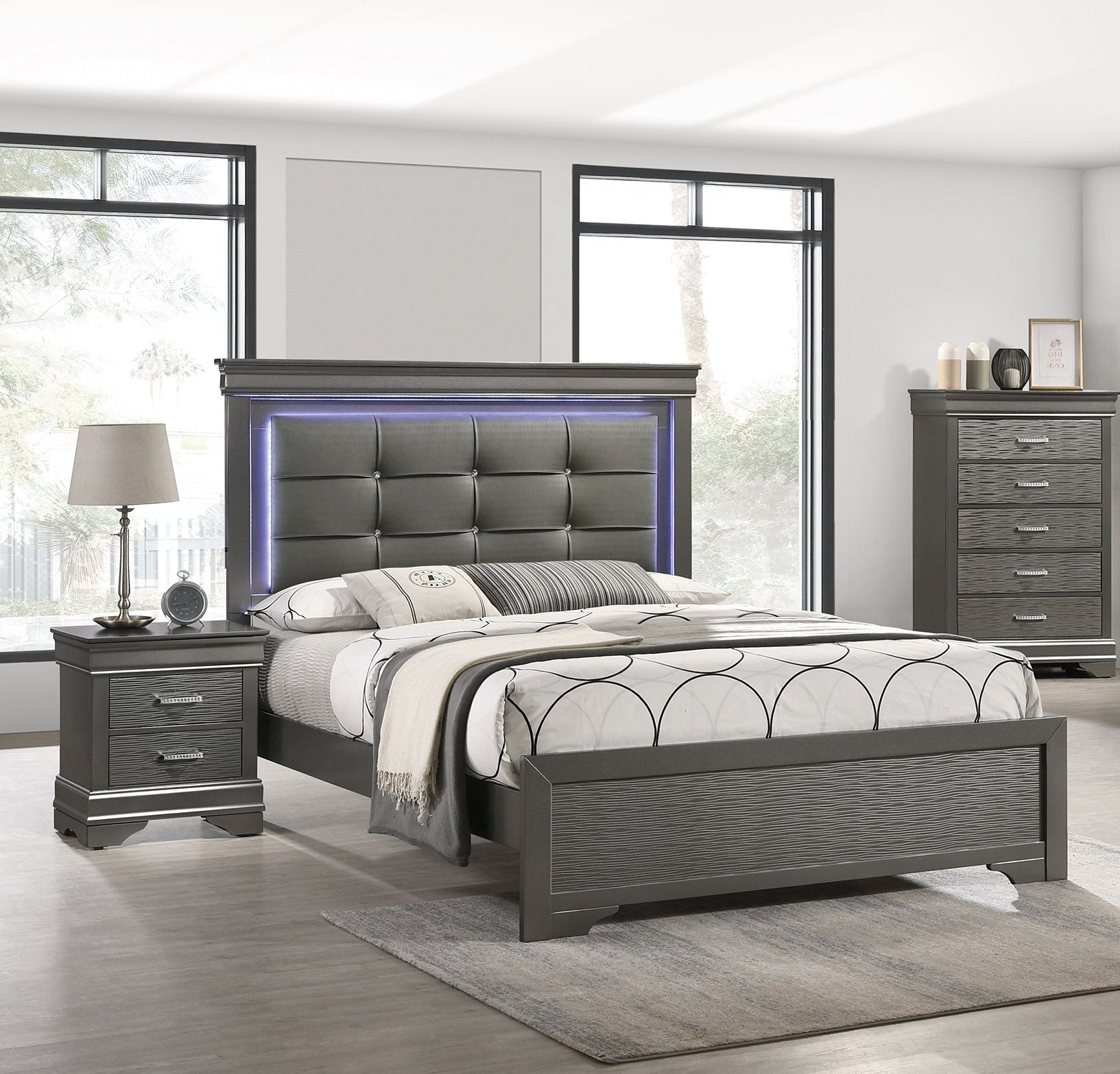 Modern Grey Transitional Wooden Nightstand Bedside Table 2x Drawers Bedroom Furniture image 8